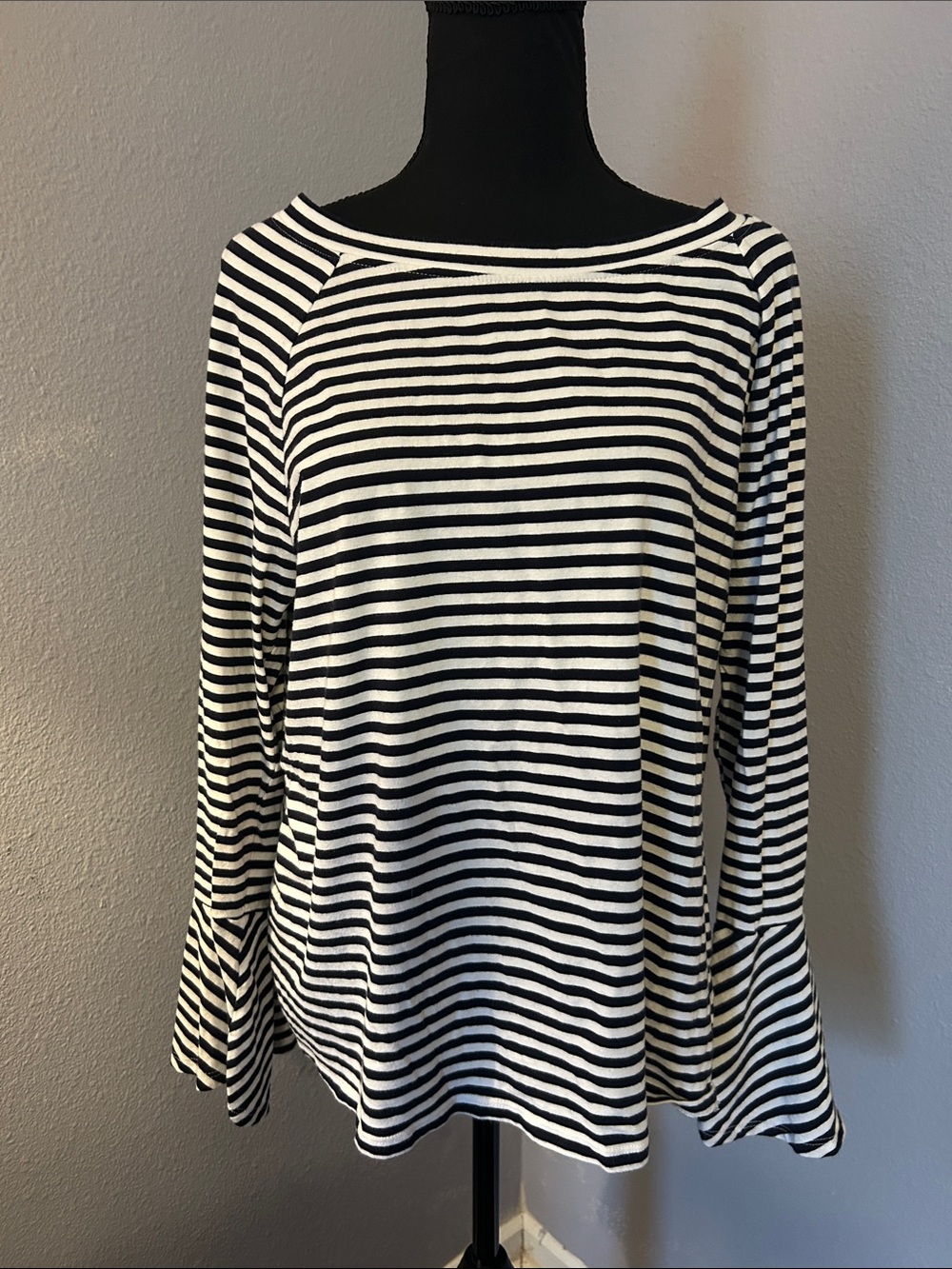 Talbots Women Striped Black White Bell Long Sleeve Top Size Extra Large